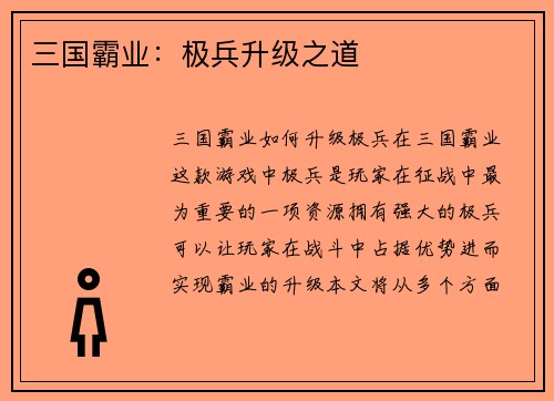 三国霸业：极兵升级之道
