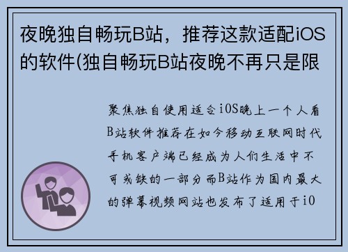 夜晚独自畅玩B站，推荐这款适配iOS的软件(独自畅玩B站夜晚不再只是限于PC，这款iOS软件是你的不二之选！)